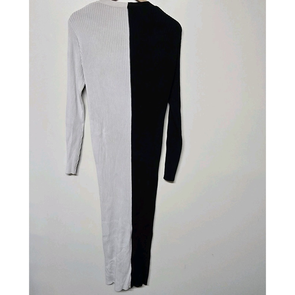 STAUD Shoko Sweater Cardigan Dress Black Beige Ribbed Long Sleeve Colorblock XL - Picture 4 of 7